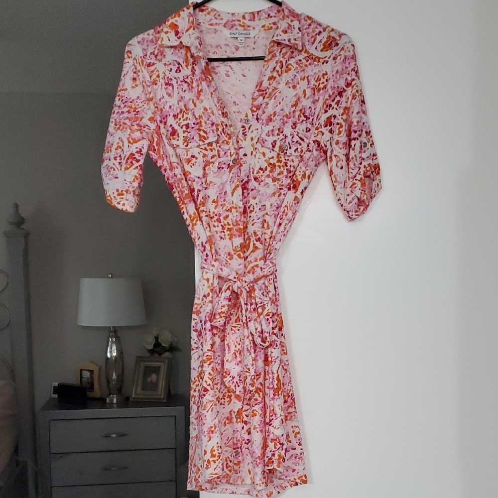 Emily Daniels Vibrant Button Down Shirt - Pink and Orange